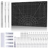 Schneidematte A3 Set mit 55stk Bastelmesser und Stahllineal Cutting Mat Selbstheilende Bastelunterlage Zeichenunterlage (Sch)