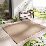 Taracarpet In- & Outdoor Teppich Wetterfest Wohnzimmer Balkon Küchenteppich Flachgewebe sisaloptik meliert Einfarbig Uni beige 080x150 cm