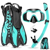 KIMIGO Schnorchelset Erwachsene mit Dry Top Schnorchel und Flossen,Ohrstöpsel,Anti-Fog Tauchermaske,3 in 1 Schnorchel Set,Taucherbrille für Schnorcheln und Tauchen,Erwachsen