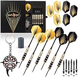 Bull’s Eye Dartpfeile, 6 Stück – Steeldarts Profi Set für 2 Pers – Darts Pfeile Set für Klassische Dartscheibe Bonus Dart Spitzer + Multifunktionstool
