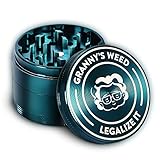 Granny‘s Premium Aluminium Grinder | messerscharfes Mahlwerk | ∅ 5,5 cm | 4-teilig | inkl. Pollenschieber | Kräutermühle in Gras Grün u. weiteren edlen Designs