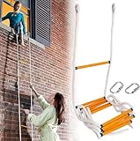 Feuerleiter 4M mit Karabiner, Strickleiter Feuerfeste Rettungsleiter mit Handschuhe für 2-Stöckige Häuser, Feuerfeste Rettungsseilleiter Wiederverwendbar Reißfest für Fenster und Balkon von Poweka