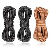 AUAUY 3 Rollen 5M x 2mm Lederschnur Lederstil-Band aus echt Leder, Gute Qualität Lederband Kette, Robust Lederriemen, Reißfeste Lederschnur für Armband Ketten Schmuck DIY Handwerk-Schwarz,Braun,Natur