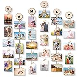 Uping Bilderrahmen Collage,Hängender Bilderrahmen mit 6 Linien und 30 Holzklammern (Mit Alphabet und Zahlenaufkleber)