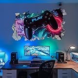 KAIRNE 3D Wandtattoo Gamer,Wandtattoo Kinderzimmer Jungen,Bunte Gamer Poster,Gaming Wandbild für Schlafzimmer,Wandtattoo Junge Teenager,Videospiel Wandstikcer für Jugendzimmer Deko Geschenk,80×47CM