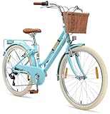 BIKESTAR Alu Kinderfahrrad ab 9-10 Jahre | 24 Zoll City Retro Bike, 7 Gänge, Korb, V-Bremse, Hollandrad | Blau | Risikofrei Testen
