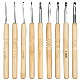 Häkelnadel Set 9 Stück Ergonomische Stricken Nadel, Holzgriff zum Häkeln, Crochet Hooks, extra leichte Stricknadeln für Anfänger und Häkelgarn (2.0/2.5/3.0/3.5/4.0/4.5/5.0/5.5/6.0mm)
