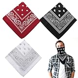 3 Stück Bandana Kopftuch Damen und Herren, Bandana Damen Herren, Nickitücher Kopftuch Halstuch Männer, Bandanas mit Paisley Muster für karneval Headwear Haar Schal (Rot, Schwarz, Weiß)