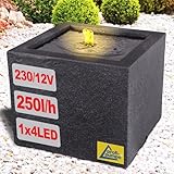 Gartenbrunnen Zierbrunnen Zimmerbrunnen Springbrunnen Brunnen mit LED Licht 230V Wasserfall Wasserspiel für Garten, Gartenteich, Terrasse, Balkon