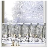 heimtexland ® Scheibengardine Weihnachten 45x120 Dekoration Fenster-Deko Weihnachts-Gardine Landhaus Hirsche Natur Typ651