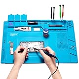Spurtar Lötmatte Silikon 500℃ Hitzebeständige, 45 x 30 cm Verdickte Arbeitsmatte Werkstatt für Lötpistolen/Heißpistolen, Magnetische Reparatur Matte für Elektronik, Löten, Telefon, iPad, Uhren