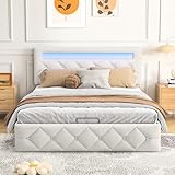 Polsterbett 160x200 mit Bettkasten, Doppelbett mit Hydraulisch Stauraum, Funktionsbett mit verstellbarem Kopfteil, Jugendbett, für Schlafzimmer, Aprikosenfarben, Samt, Ohne Matratze (160×200)