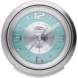 PRIM Steel Wecker Modern Alarm Clock, Metall und Kunststoff, Silber/Blau, LED Nachtlicht, Ohne Ticken, Analog, Leises Quarz-Uhrwerk, Lauter Alarm, Snooze, Schlummerfunktion Nachttisch Dekoration