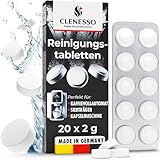 CLENESSO Reinigungstabletten Kaffeevollautomaten (20 Stück) – Kaffeevollautomat Reinigungstabletten kompatibel mit Siemens EQ Series, Jura, Krups, Sage, Melitta, Nivona, Phillips, WMF uvm.