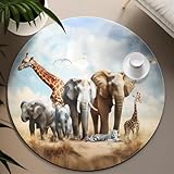 TOANGWALL Runde Teppiche 170cm Elefant Giraffe Tiger waschbar Rutschfester lustiger Spielteppich afrikanische Tiere für Klassenzimmer Kleinkind Kinderzimmer Zimmer Dekor Matten