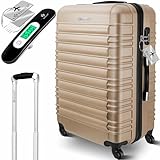 KESSER® Reisekoffer Hartschalen-Koffer Inkl. Kofferwaage + Gepäckanhänger | Trolley Gepäck Rollkoffer Zahlenschloss 4 Rollen ABS-Hartschale Teleskopgriff (Champagne, 75cm – 120L)