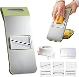 Multifunktionaler Gemüseschneider, Verstellbare Edelstahlklinge, Komfortgriff, Sicherheitsmerkmale, Leicht zu Reinigen für Gemüse Obst Schneider, Zwiebel, Kartoffel, Tomate, Kohl, Apfel, Zitrone (Grün