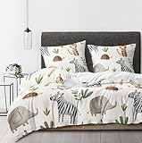 Boqingzhu Bettwäsche Tiere 135x200 cm Kinder - Bettwäsche-Sets Beige Zebra, Tiger, Elefanten, Schildkröten Bettbezug mit 1 Kissenbezug 80x80 cm, Bettwäsche Weich mit Süßem Tiermotiv