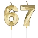 Geburtstagskerzen zum 67. und 76. Geburtstag, goldene Zahl 67 76, 3D-Kerze, Diamantform, Geburtstagsdekoration, Partyzubehör für Frauen oder Männer