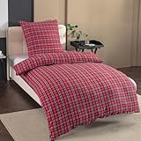 Nesture Winter Warme Thermo Fleece Bettwäsche 135x200, Kuschelig weich Bettwäsche Sets 2 teilig, 1 Bettbezug 135 x 200cm flauschig + 1 Kissenbezug 80x80 mit Reißverschluss, Kariert Rot