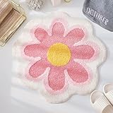 Teppich, Blumen Weiche Antirutsch Badematte mit Hoher Hygroskopizität Badvorleger Duschvorleger Fußmatte Teppichboden für Bad Küche Wohnzimmer Toilette 25.6 x 25.6 Inches (Rosa)