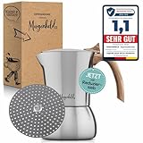 Morgenheld Premium Edelstahl Espressokocher klein mit Reduziersieb für 2 bis 4 Tassen 200 ml - Espressomaker induktionsgeeignet - Espressokanne mit Reduziereinsatz für Induktion und Gasherd