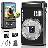 4K 64MP Digitalkamera, 7,1 cm (2,8 Zoll) UHD-Kompaktkameras mit 16-fachem Digitalzoom, Autofokus, wiederaufladbare Vlogging-Kameras mit 2 1200-mAh-Akkus, 32-GB-Karte, tragbare Kamera für Teenager,