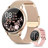 RUXINGX Smartwatch Damen mit Telefonfunktion 1.32' HD Voll Touch Screen, Armbanduhr mit SpO2 Pulsuhr Menstruationszyklus Schlafmonitor Schrittzähler Kalorien Fitness Tracker IP68 iOS Android Roségold