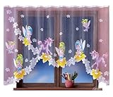 HomeDekorator® Vorhang Gardine mit Kräuselband Kinderzimmer Kindergardine Junge Mädchen Weiß 300 cm Extra Breit Dschungel Motiv Scheibengardine Kurzgardine Transparent Kurz Durchsichtig Universalband…