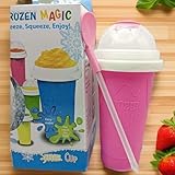 Generisch Slushy Maker Becher,Slush-Becher,Slush Ice Maker,Slushi Cup,Slush-EIS selbermachen,mit 2-in-1 Strohhalm und Löffel,400ml(rot)