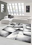 Teppich-Traum Designer Teppich Moderner Wohnzimmer Kurzflor Mit Konturenschnitt Karo Muster Grau Schwarz Weiss - Größe 120x170 cm