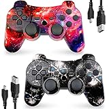 CHENGDAO Controller für PS3 2er-Pack,Hochleistungs Doppel Vibrations Gamepad kompatibel mit Playstation 3 mit Ladekabel