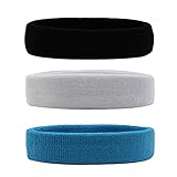 HANERDUN Sport Stirnband Damen Herren Schweißbänder kopf Stirn Baumwolle Frottee Haarband kopfband für Laufen Fahrrad Joggen Tennis,Schwarz/Weiß/Himmelblau(3 Stk),one size