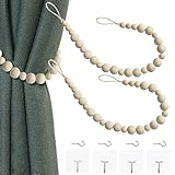 OCIOLI 2 Stück Holzperlen Vorhang Raffhalter Boho Vorhang Raffhalter Vorhang Halter für Wand Bauernhaus Vorhang Raffhalter Fensterbehandlung Vorhang Raffhalter mit Haken Gardinenhaken (2, Holz)