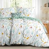 RUIKASI Bettwäsche 135x200 Blumen 4teilig - Salbei Grün Blumenmuster Bettbezug 135 x 200, Mikrofaser Floral Bettwäsche-Sets mit 2 Kissenbezügen 80x80cm Reißverschluss, Weich und Bügelfrei