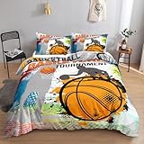 HOSIMA Comfort 3-teiliges Bettwäscheset mit Basketball-Muster, Aus 100% Polyester – weich, Atmungsaktiv und Pflegeleicht, Inkl. Einem Kissenbezug und Bettbezug (Basketball-E XS)