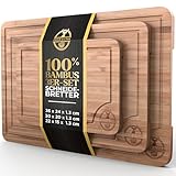 Deer & Oak Schneidebrett Holz Set 3-teiliges Vorgeölt Bambus Schneidebrett mit Griff & Saftrille, Küchenbrett, Schneidebretter Holz, Schneidbrett, Holzbrett Küche