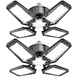 TOPAUBUB Garagenlampe LED 2 Stück 20W, 2000LM LED Garagenbeleuchtung mit 4+1 Verstellbaren Paneelen 6500K Schraubsockel Garagenlampe für Garage, Werkstatt, Keller E26/E27