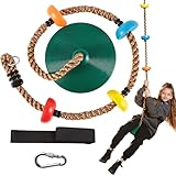 TURFEE Kletterseil Baumschaukel Outdoor Kinderschaukel mit Plattform,Karabiner und 4 Ft Baumgurt,Baum Scheibe Schaukel Kinder Draussen Tellerschaukel für Garten(Grün)