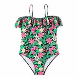 Mädchen Badeanzug Kinder Einteiliger Bademode Hawaiian Rüschen Floral Kinder Mädchen Mode Süß Tankini Schwimmanzug Badeanzug Bauchweg Einteiliger Badebekleidung Ärmellos für (Green, 11-12 Years)