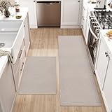 DEXI Küchenläufer rutschfest 2 Stück, Küchenteppich Waschbar, Hochwertige Küchenmatten, Teppich Läufer Flur für Küche, Terrasse & Wohnraum (43.5x75CM + 43.5x150CM, Beige)