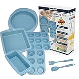 Aschef 7x Antihaft Silikon Backformen Brotbackform Kuchenform Muffinform mit Teigschaber Backpinsel Messlöffel Set, Hitzebeständige Backform für Backen Pizza Brot Kuchen Toast Cupcake Muffin
