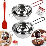 TLDNZXY 2 Stück Schmelztopf Kerzen, 480ml Schokoladen Schmelztiegel, Wasserbad Schmelzschale aus Edelstahl 304 mit Silikon Spatel für Schokolade Zucker Butter Käse Karamell Kerz