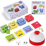 TYFYH Würfelpuzzle Holz, Ausdruck Holzpuzzle, Holzwürfel Spiel, Gesichter Puzzle Bauwürfel, 3D Puzzle Face Changing Magic Cube, Mastugart Spiel für 3 4 5 6 7 Kinder mit Tischglocke
