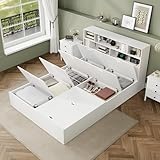 Generisch Weißes Massivholz-Stauraumbett 140x200 cm mit USB-Ladestation, integrierten Aufbewahrungsboxen & Stabiler Rahmenkonstruktion – Doppelbett ohne Matratze, platzsparend & modern