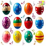 JOYIN 12 Stück 3 '(7,6 cm) Hölzerne Eierschüttler Maracas Percussion Musical für Party -Gefälligkeiten, Klassentzimmer Preis Lieferungen, Musikinstrument, Korb -Stuffers Füllstoffe, Osterjagd