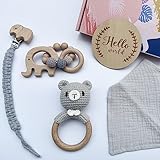 YaYiBo Personalisierte geschenke baby: rassel baby... Neugeborenen geschenk 5pcs/set, geschenk zur geburt,baby geschenk mädchen/junge (Grey)