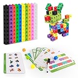 LHOEST Steckwürfel Grundschule 119 Stück Number Blocks Toy Steckwürfel Mathe Rechenwürfel Spiel Activity Kinder Zahlenblock Spielzeug ab 3 4 5 6 7 8 Jahren Montessori Rechenwürfel mit 18 Lehrkarten