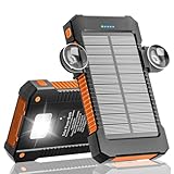 Solar Powerbank 26800 mAh mit Saugnapfhalterung, Solar Ladegerät Externe Akkus 3 USB Anschlüsse mit Taschenlampen Dauerlicht/SOS/Stroboskop wasserdichte Outdoor Powerbank für Handy