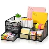 Marbrasse Mesh-Schreibtisch-Organizer mit Schubladen, multifunktionaler Schreibtisch-Organizer und Zubehör mit 6 Fächern + 2 Schubladen, Büro-Desktop-Organisation (Schwarz)